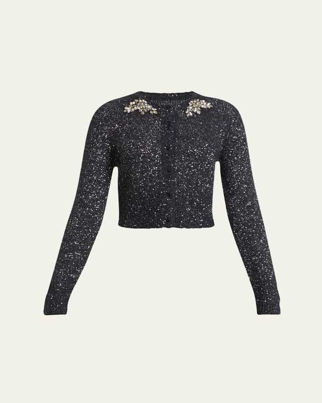 Sequined Crystal Cropped Cardigan
